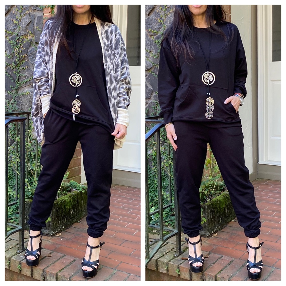BLACK 2 PIECE JOGGER SET pants and sweatshirt - Picture 3 of 6